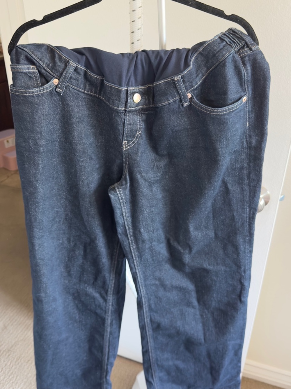 H&M Dark Blue High-Rise Maternity Jeans with Stretch Waistband